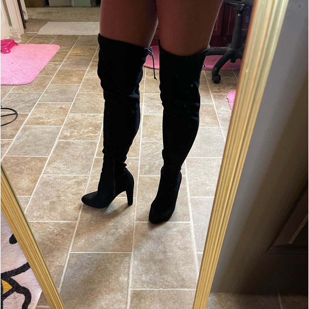 Black suede like tall boots